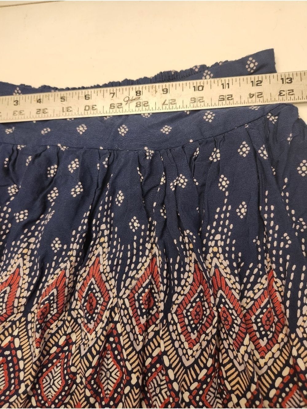 Japna Navy Blue Ikat Print Rayon Skirt, Boho Geometric Mini Skirt, Size M - Picture 6 of 7